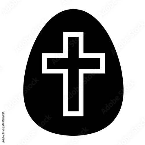 Black Easter Egg with White Cross Symbol Vector Illustration. 