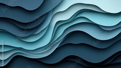 Abstract layered wavy design in shades of blue