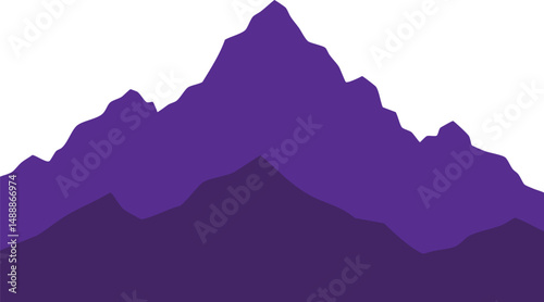 Purple Mountain Range Vector Illustration with Layered Peaks in Minimalist Style 