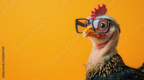 Quirky Thanksgiving Turkey Wearing Oversized Glasses on Orange Background

 photo