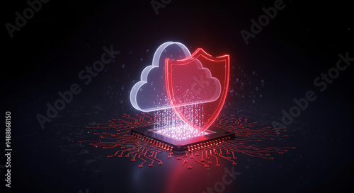 Digital cloud and shield protection concept, representing cybersecurity and data security solutions