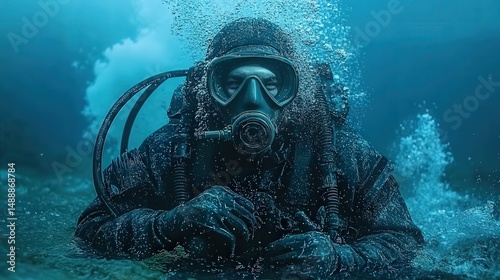 Navy seal frogman emerging from the depths