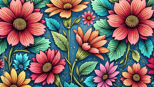 Intricate line art floral design, continuous pattern, graphic, art