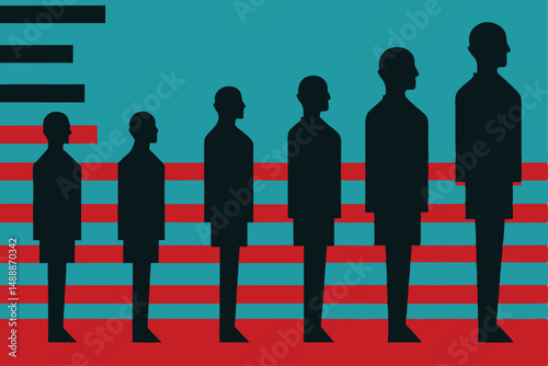 vivid digital art, human silhouettes, colorful lines, geometric shapes, moody atmosphere, surreal composition

