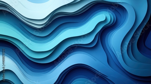 Abstract layered wavy shapes in shades of blue