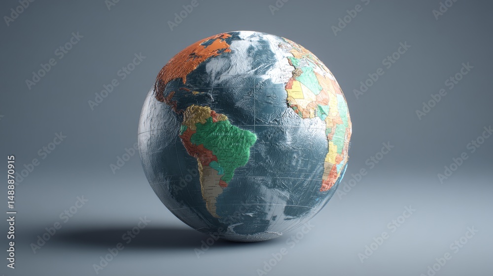 Fototapeta premium A detailed globe showcasing the Earth's diverse continents and oceans.