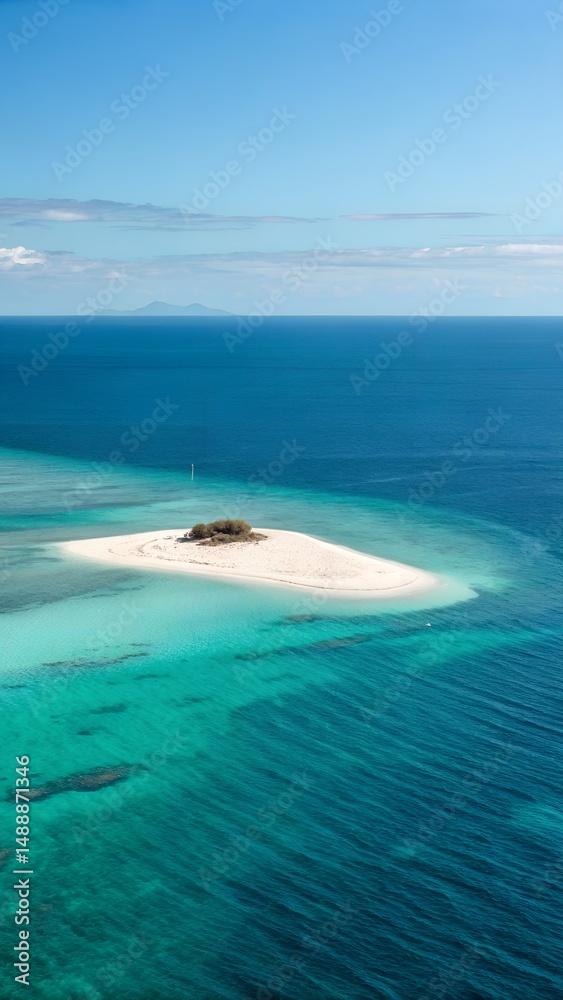 Obraz premium Vast Calm Ocean with Isolated Sandy Island