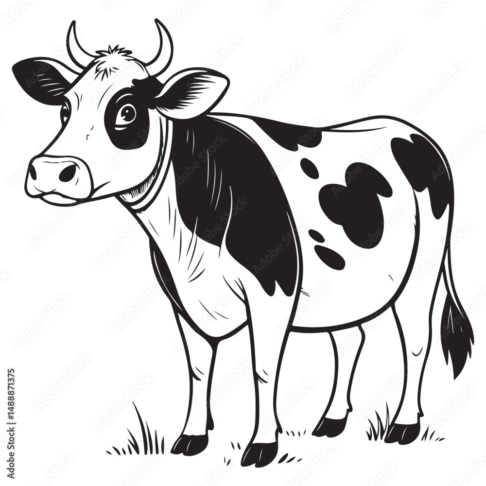 Fototapeta premium Cute farm cow vector with black patches and friendly expression
