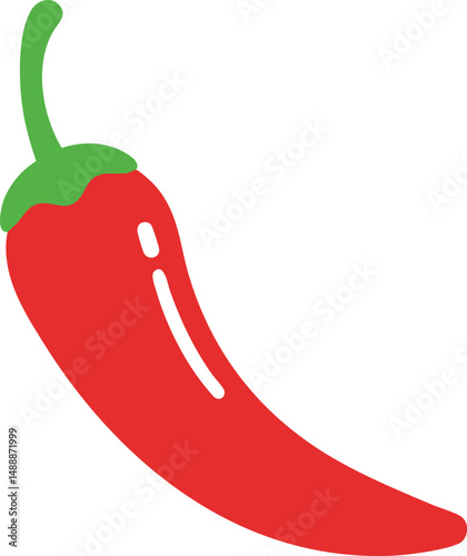 Red chili pepper vector illustration with green stem in simple style for food design and spicy cuisine elements 