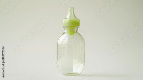 Gentle Nourishment: Glass Baby Bottle with Green Rubber Teat

 photo