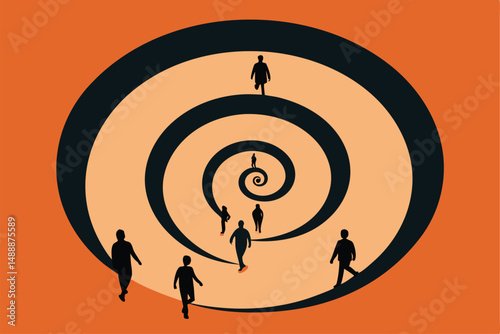 Vector illustration of a woman with red hair aiming for the bullseye on a dartboard, symbolizing business success and love for the game