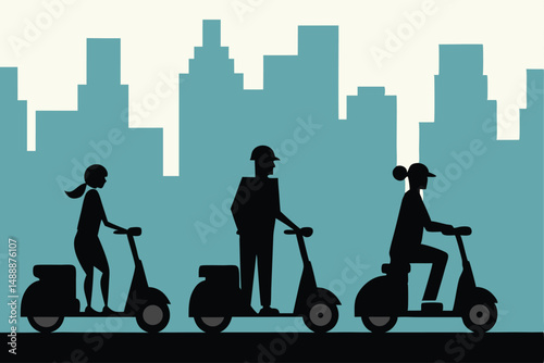 Family silhouettes of a mother and child walking in the city with shopping bags, a vector illustration of urban fashion