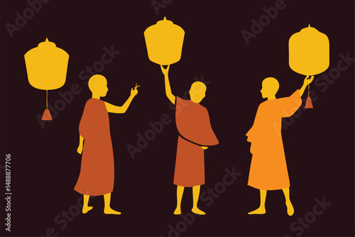 Business vector illustration of a man and woman couple in silhouette with a child