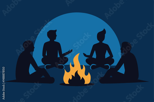 Silhouette of a woman in a lotus yoga pose, meditating peacefully at sunset