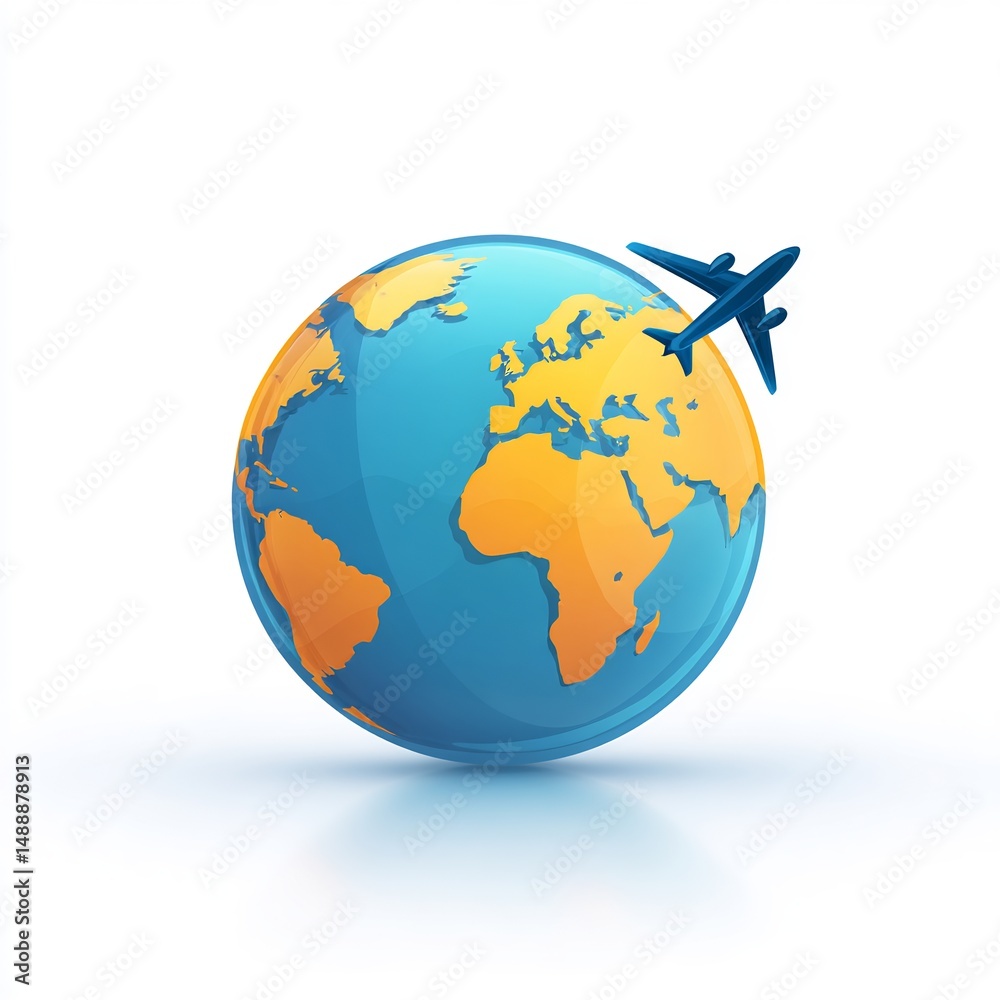 Fototapeta premium Globe with Airplane Flying Around It