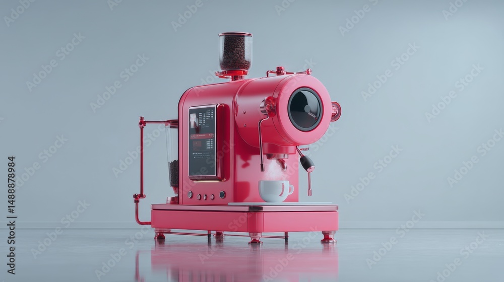 Fototapeta premium A vibrant pink coffee machine, showcasing modern design and creativity in brewing.