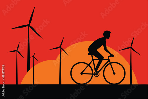 A black silhouette of a cyclist riding a bike against the sky, perfect for illustrating adventure sports or mountain biking