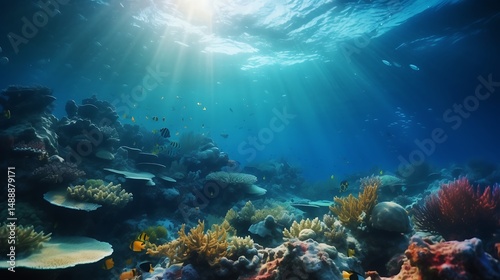 Wallpaper Mural Underwater coral reef scene with sunlight Torontodigital.ca