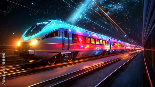 Futuristic Train Traveling Through a Starry Space Scene