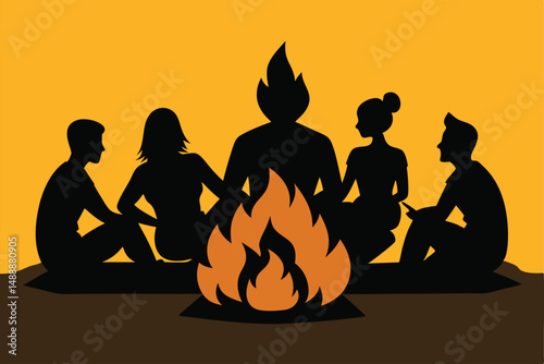 Vector illustration of a Buddhist temple in Thailand at sunset with a meditating woman in a lotus pose, a silhouette of relaxation and health