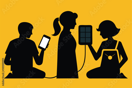 Two business people silhouettes, a man and a woman, enjoy cocktails in a cafe, an illustrated icon of love