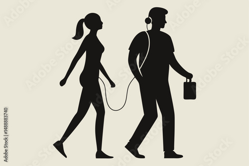 Diverse silhouettes of people, including women, men, and couples, dancing or in fashion poses, offer striking black vector illustrations for themes of love, family, and business design