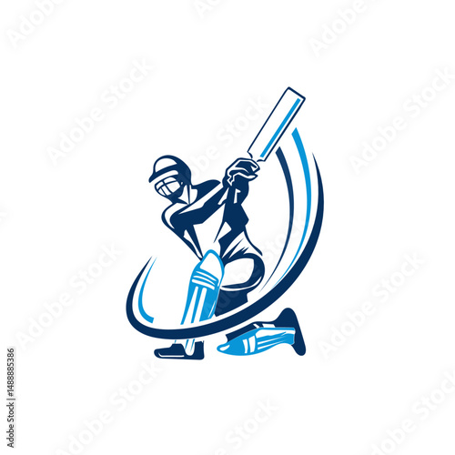 Cricket Player in Action: Stylized Blue & White Sports Illustration