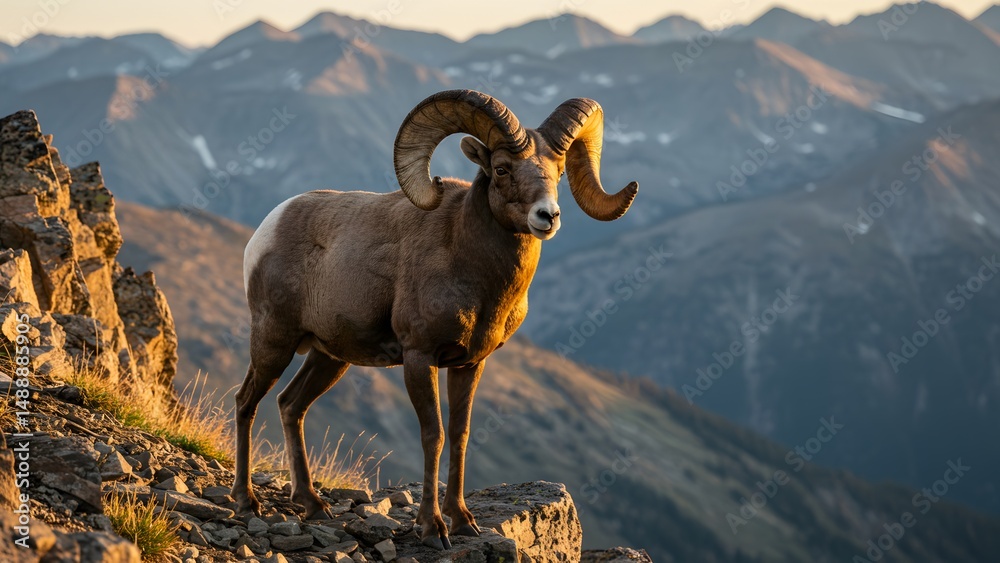 Obraz premium Majestic Bighorn Sheep Standing on Rocky Terrain