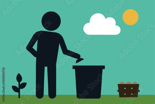 Businessman hand placing trash in a recycling bin, symbolizing a sustainable business concept