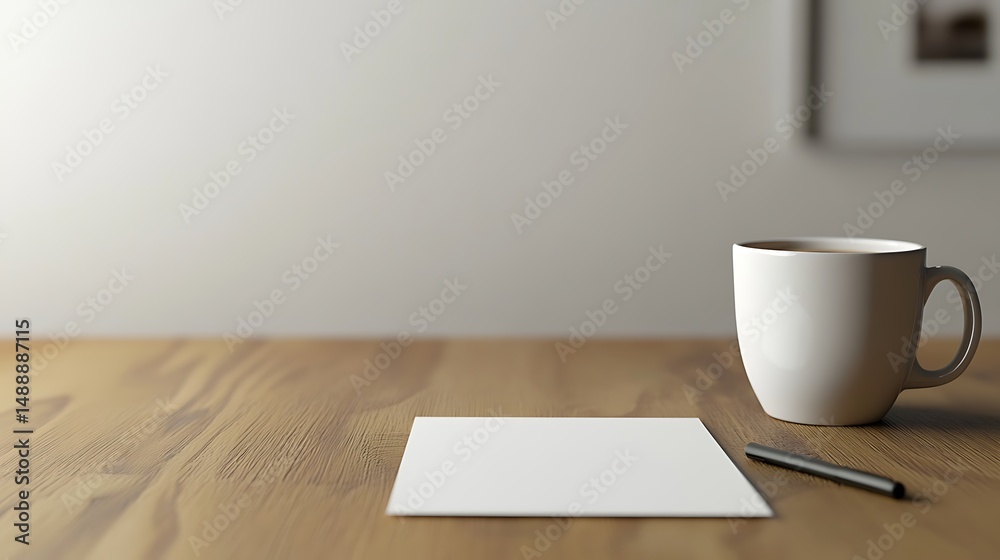 Blank paper and coffee cup on wooden desk Blank paper and coffee cup on wooden desk