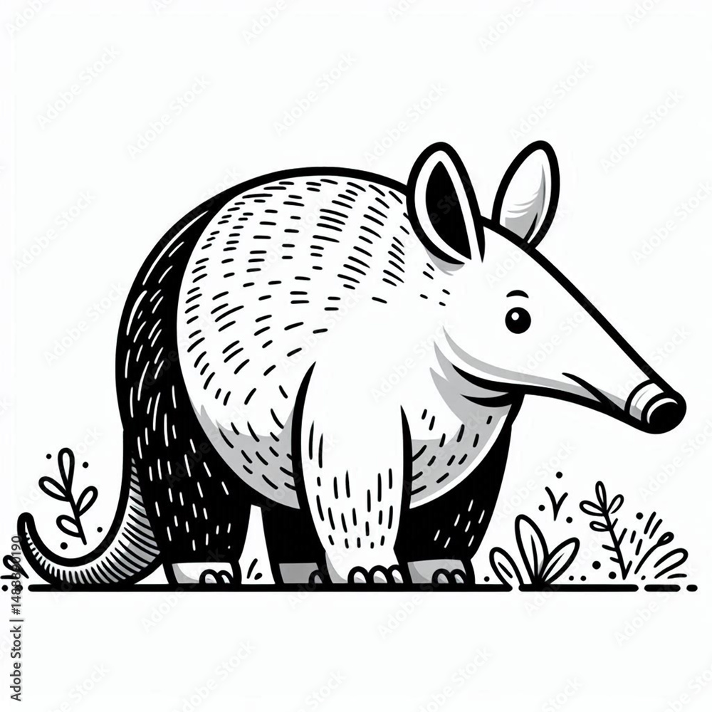 Fototapeta premium Aardvark, vector, black and white, image, icon, silhouette