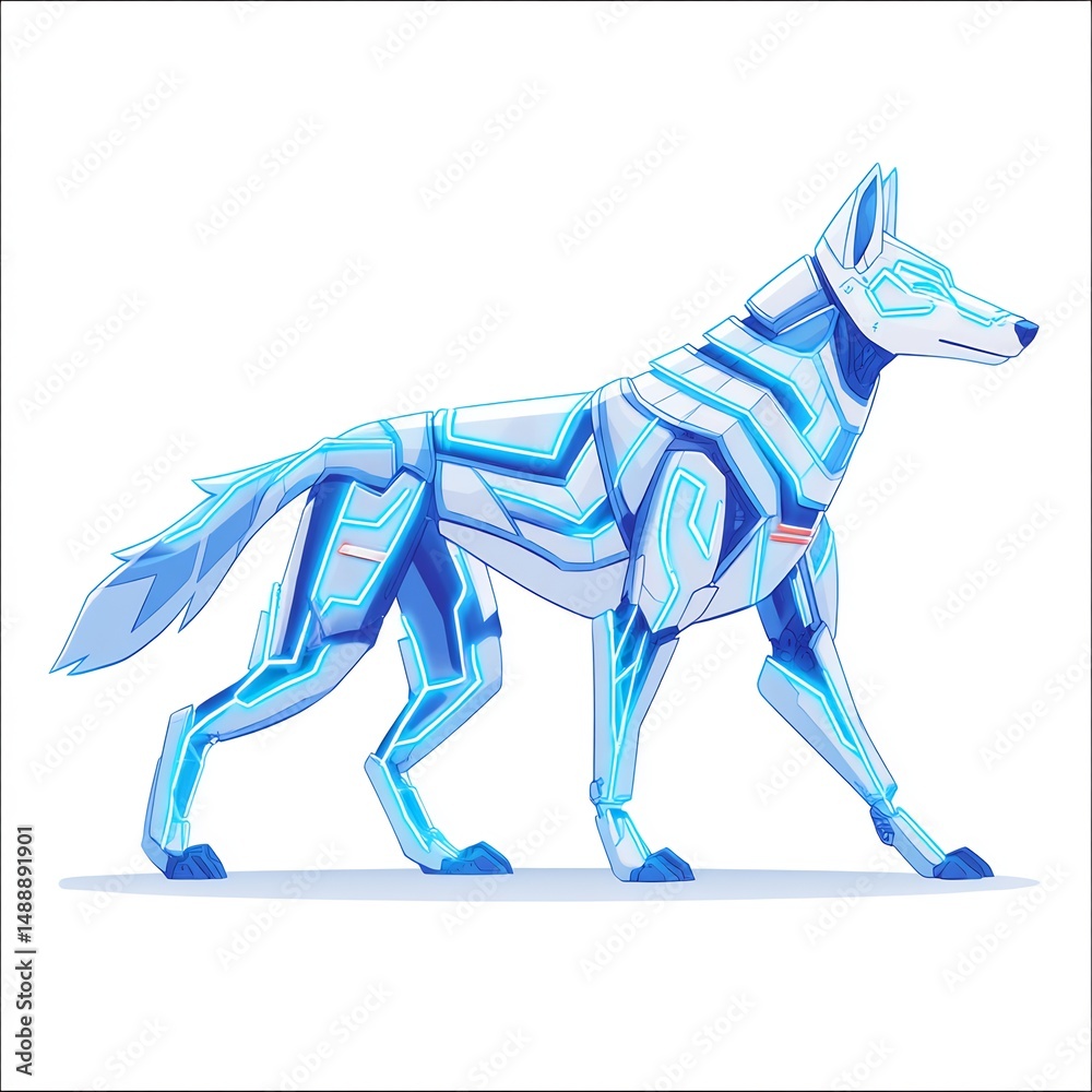 Fototapeta premium Robotic Wolf with Neon Blue Glowing Lines