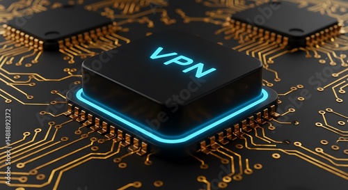 VPN Button on Digital Circuit Board
