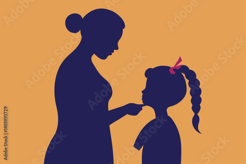 Silhouette of a loving mother and her child dancing, a beautiful illustration of family love
