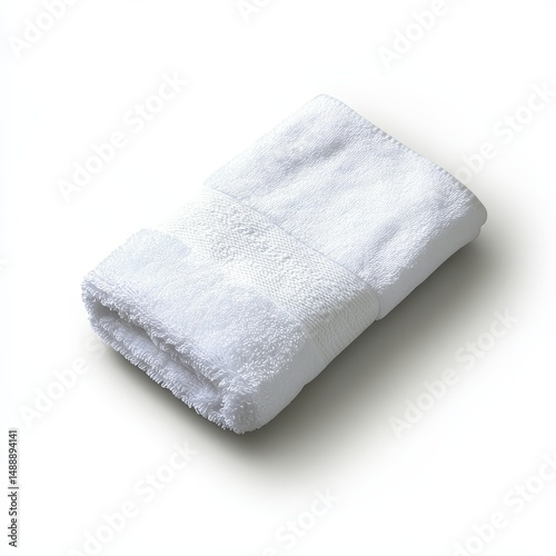 Folded white towel isolated on white background, soft and clean fabric material for versatile household, spa, and bathroom use, perfect for hygiene and comfort essentials