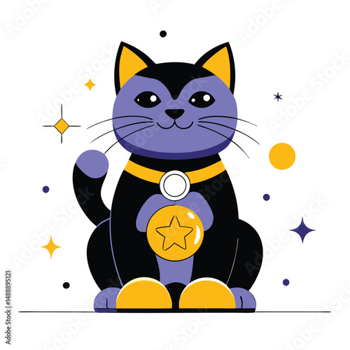 Concept Illustration of a Charming Lucky Cat for Good Fortune