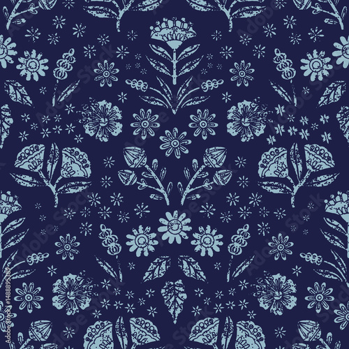 Vector Seamless Bold Floral Pattern Textured Green  Pattern