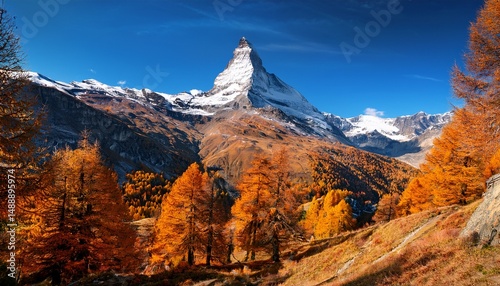 majestic matterhorn slopes vibrant autumn colors on swiss mountain
