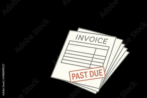 Past due invoice with multiple sheets on a black background  