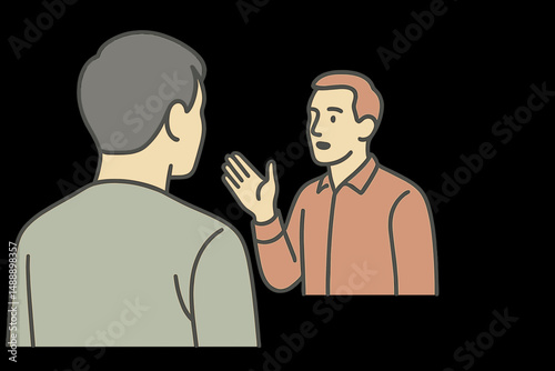 Two men talking with one gesturing in a conversational setting  