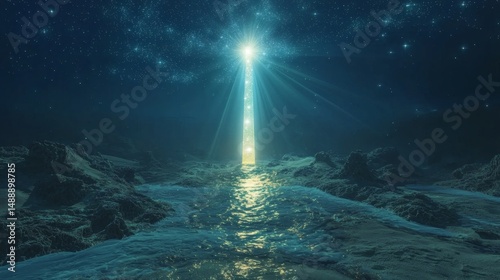 39. Tower of light extending from ocean floor into the stars