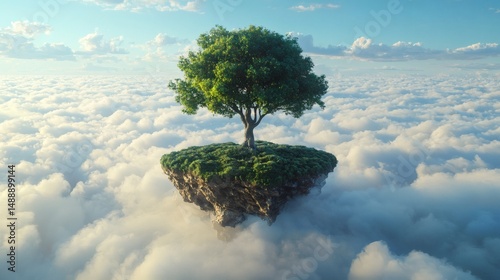 47. A lone tree on an island floating among clouds