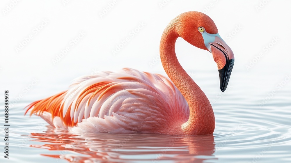 Fototapeta premium Pink flamingo float with detailed shadows, white background