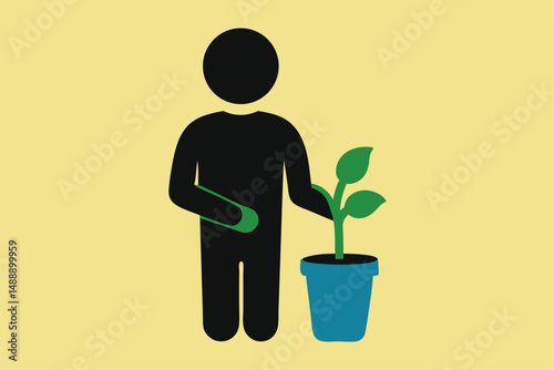 Man holding a potted plant with a recycling symbol, illustrating eco-friendly business growth