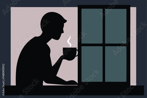 Silhouette of a woman behind a window, among people in a business office
