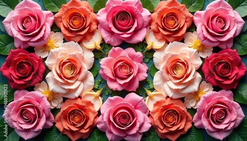 Symmetrical rose pattern forming a square grid , elegant, rose, graphics