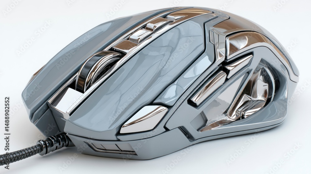 Naklejka premium HighTech Gaming Mouse Futuristic Design Chrome Accents Computer Peripheral