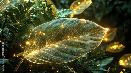 135. Lush jungle with transparent leaves and glowing vines