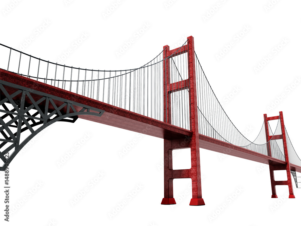 Fototapeta premium Suspension bridge on transparent background. 3D illustration