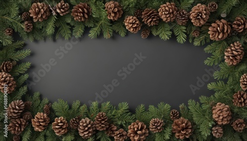 Densely packed fir & pine cone border, ideal for Christmas cards ,  wood,  holiday decor
